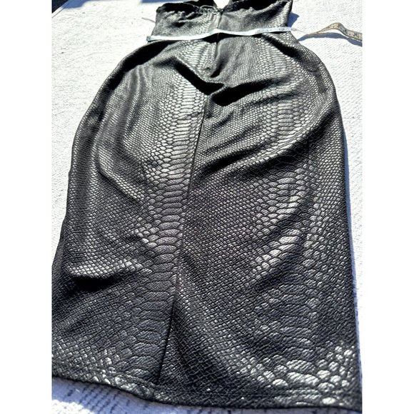 Angl Womens Medium Black Dress Shiny Snake Print Strapless Sweetheart Cocktail - Picture 7 of 7